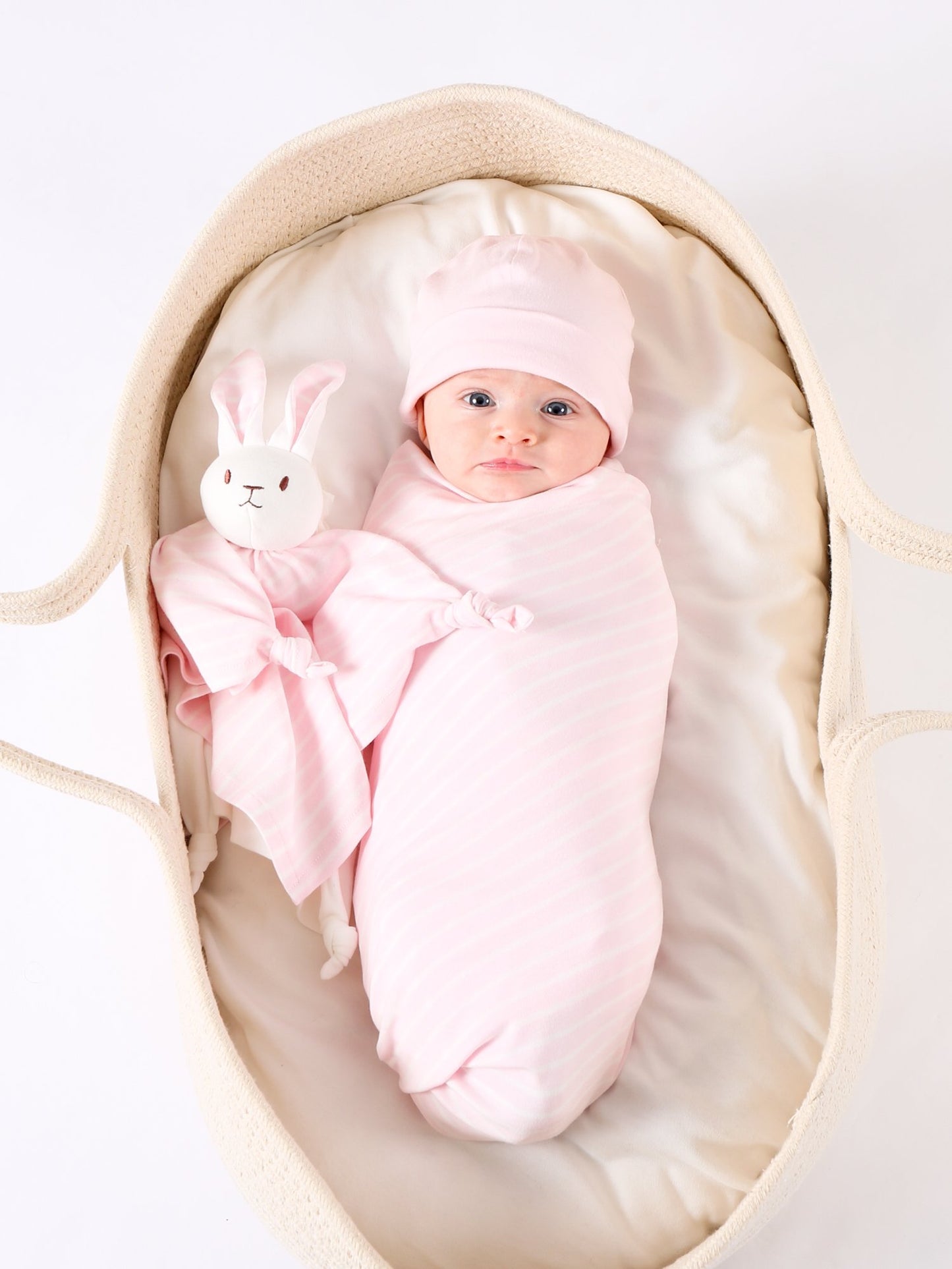 Under The Nile Organic Cotton Lovey Blanket Friend - Pink Stripe Bunny (10")