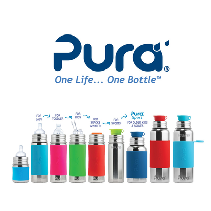 Pura Kiki 11oz Infant Stainless Steel Bottle (Aqua with sleeves)